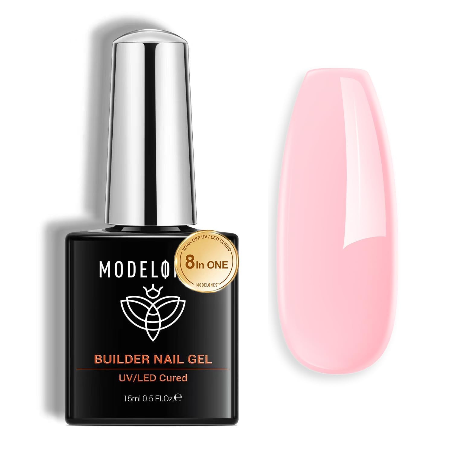 modelones Aufbaugel für Gelnägel - Milky Rose Builder Gel 8 in One - UVGel zur Nagelverlängerung und Modellage und Strengthener Extension Gel Base -15ML