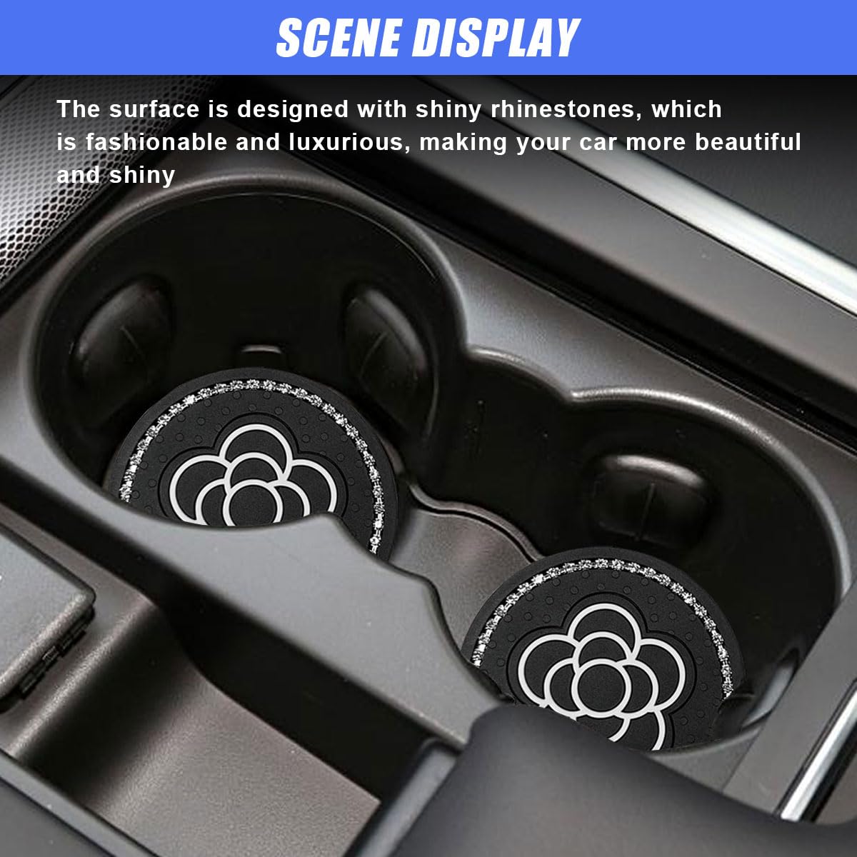 2PCS Bling Cup Coasters for Car PVC Anti Slip Car Coasters for Cup Holders Cute Flower Print Cup — view 4