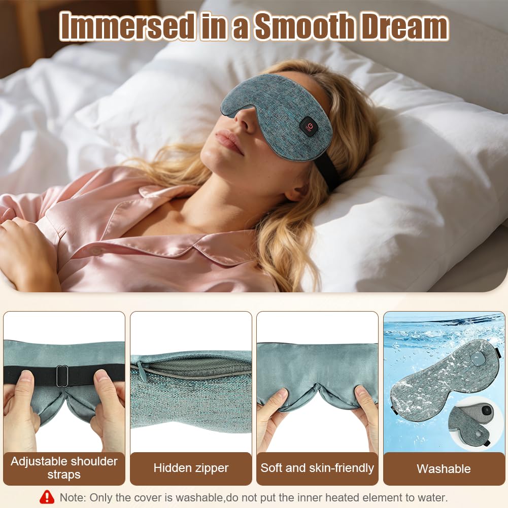 Maschera Per Contorno Occhi Riscaldante, Compressa Oculare Calda Ricaricabile, per Occhi Secchi, Controllo Della Temperatura, Blocco Della Luce, per il gli Occhi Secchi, di Occhi Gonfi- Grigio