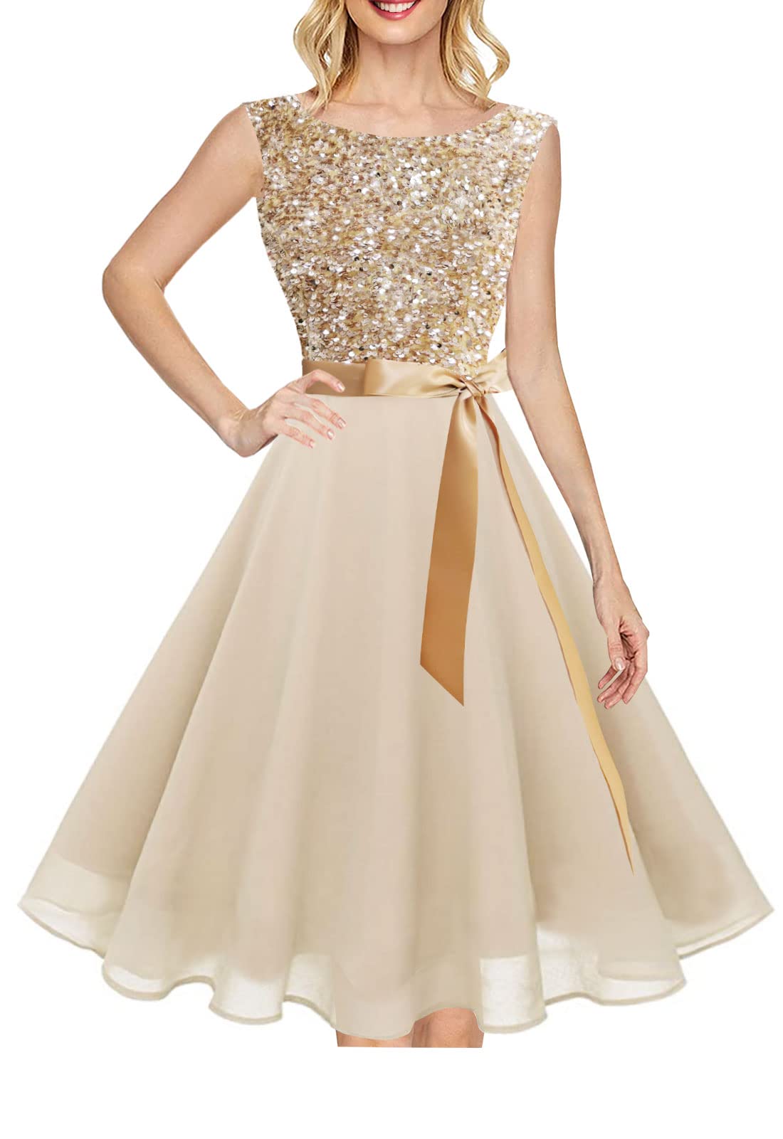 Women's Boatneck Sleeveless Swing Vintage 1950s Cocktail Dress