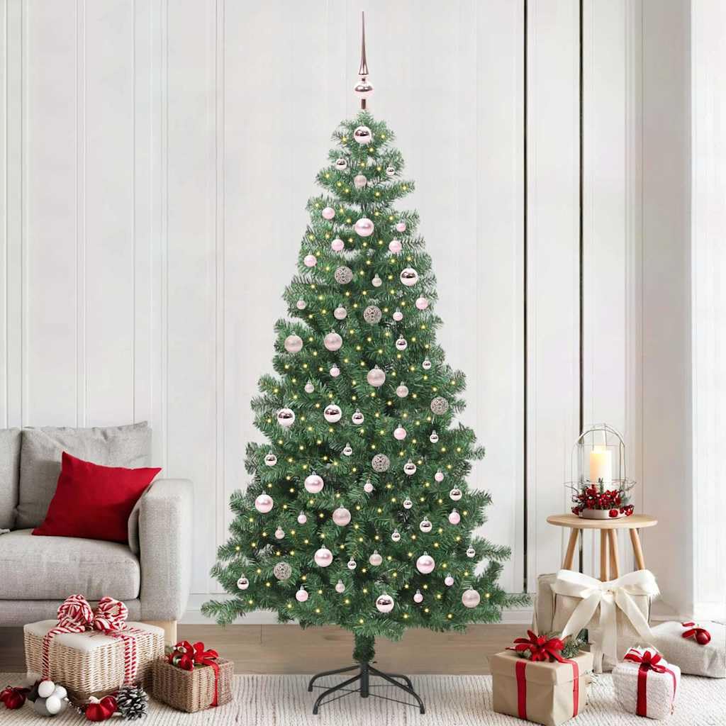 Choinka z 300 diodami LED w kolorze ciepłej bieli, wysokość 240 cm, zielona, PCW, łącznie ze stojakiem, do użytku wewnątrz i na zewnątrz, świąteczna dekoracja