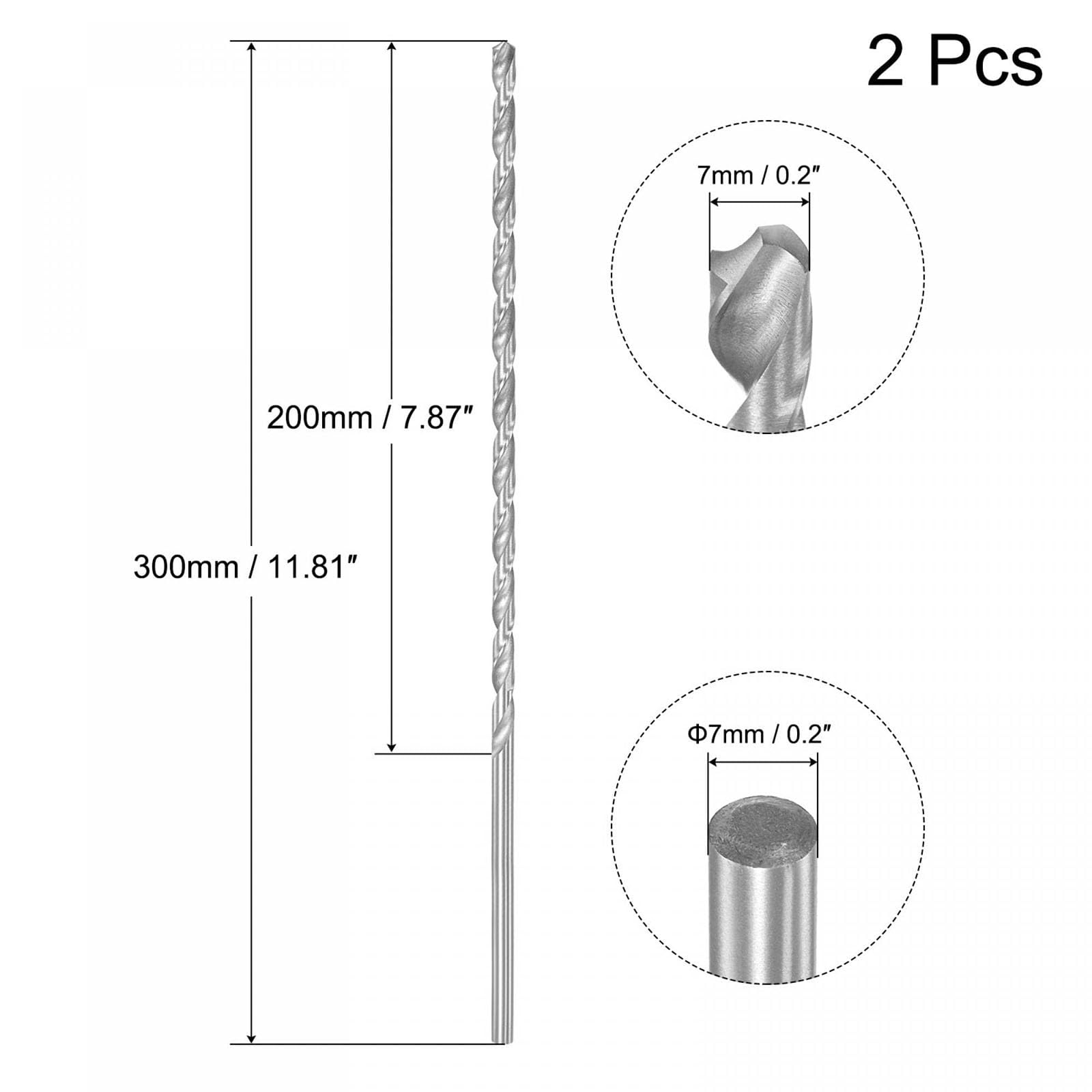 TA-VIGOR 2Pcs 7mm Extra Long Twist Drill Bits - Image 2