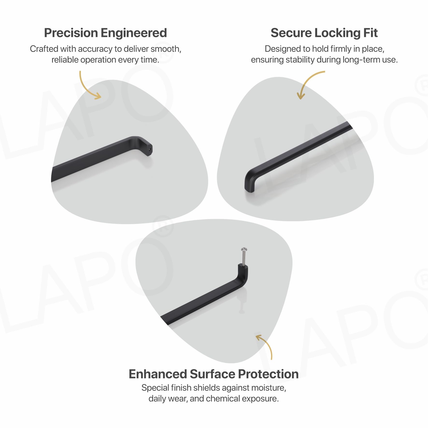 LAPO Premium Stainless Steel Cabinet Handles | 10 Inch Handle for Kitchen, Cupboard & Closet | Rust Resistant Surface | Easy Screw Fit | Hole to Hole 22 cm | Black Finish | (224mm, Pack of 2) — Amazon image 4