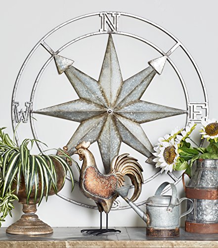 Deco 79 Metal Compass Home Wall Decor Wall Sculpture with Distressed Copper Like Finish, Wall Art 35" x 3" x 35", Silver - Image 12