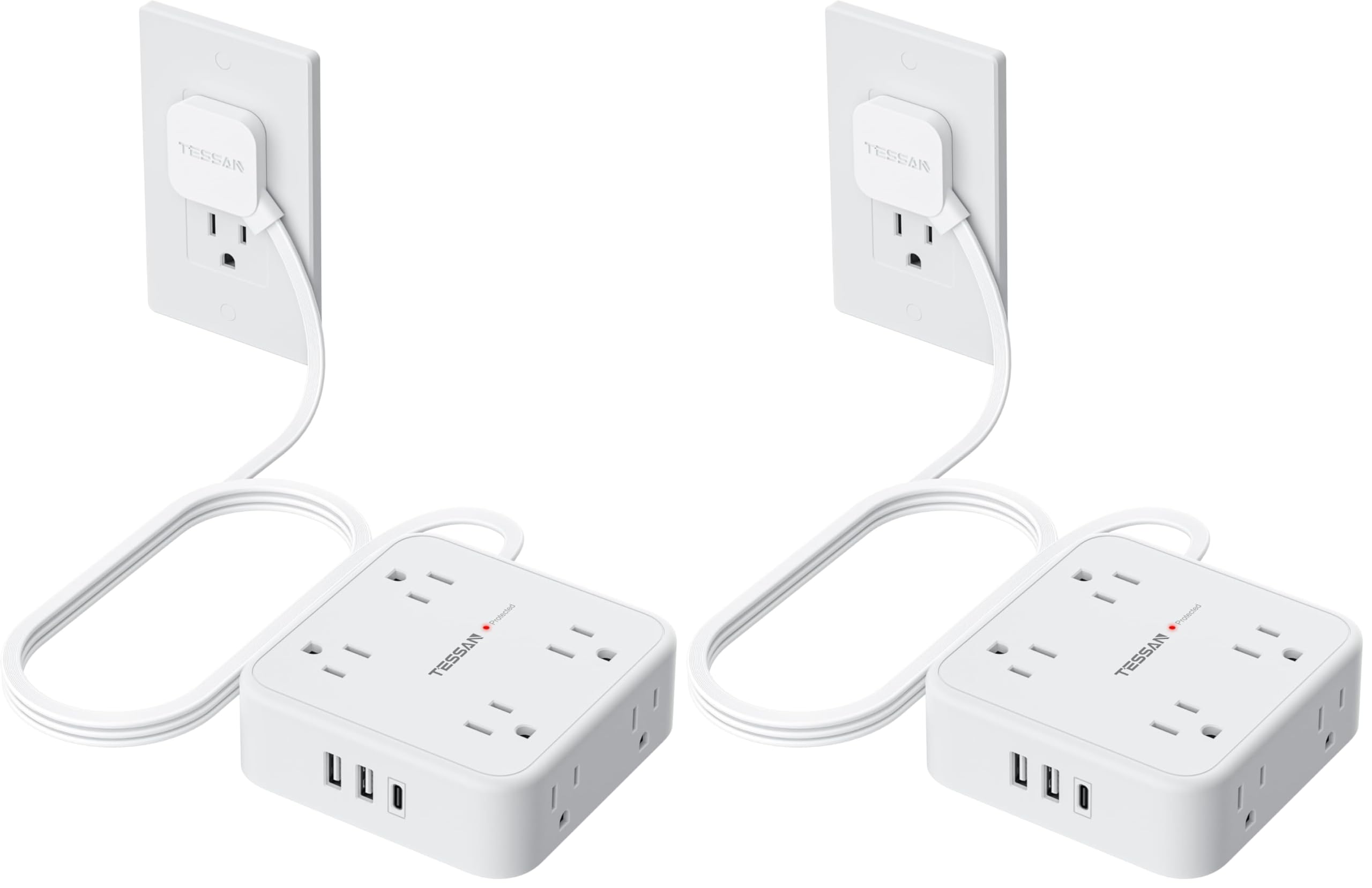 TESSAN Surge Protector Power Strip with 900J Surge Protection, 5 Ft, White (Pack of 2)