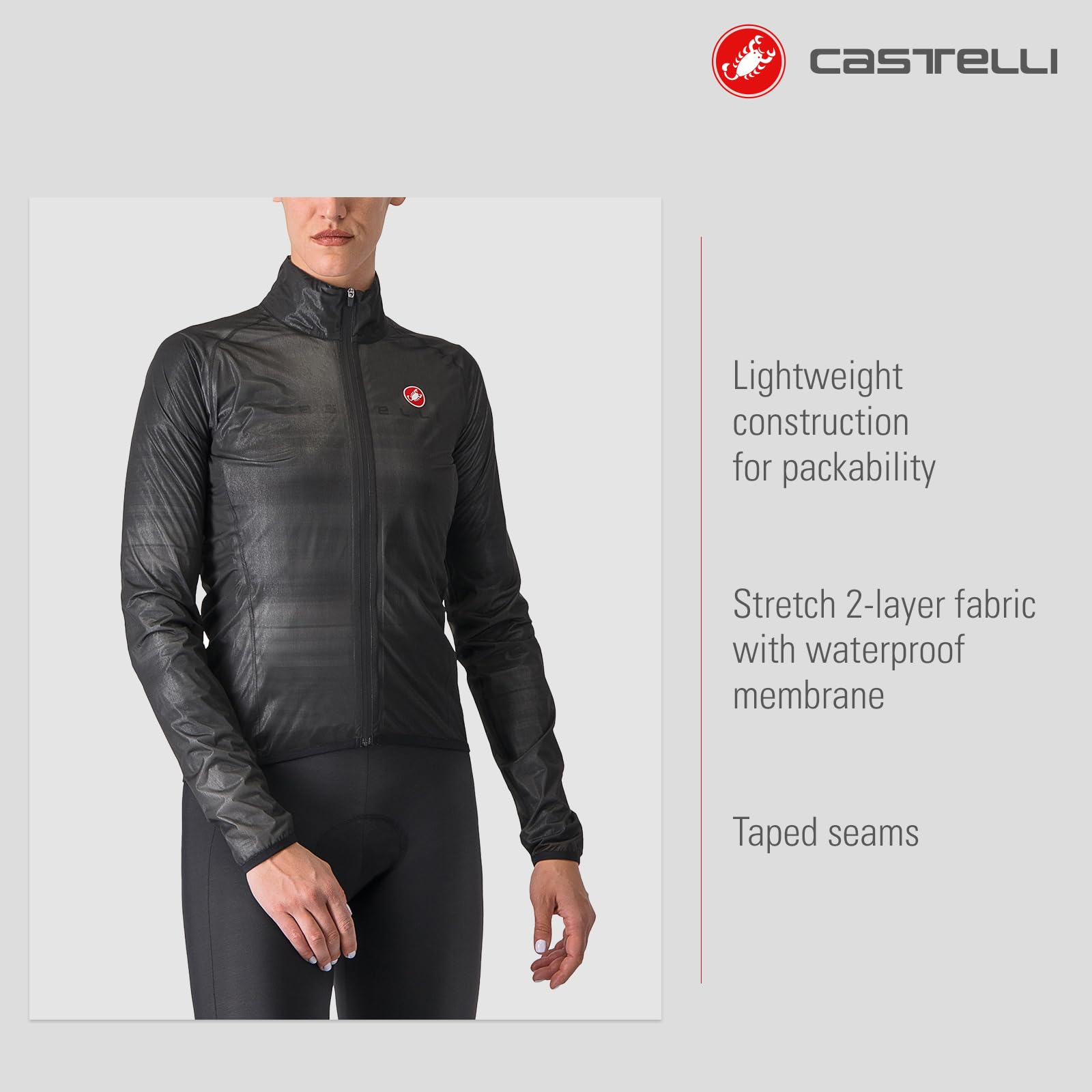 CASTELLI Damen Squall Shell Jacke, vollständig wasserdicht, winddicht, leicht, reflektierend, für Rennrad und Gravel-Biking
