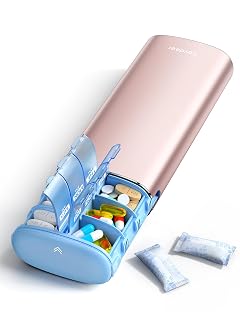 Vaydeer Metal 7 Day Pill Organizer 2 Times a Day AM PM Weekly Travel Pill Case with Moisture-Proof