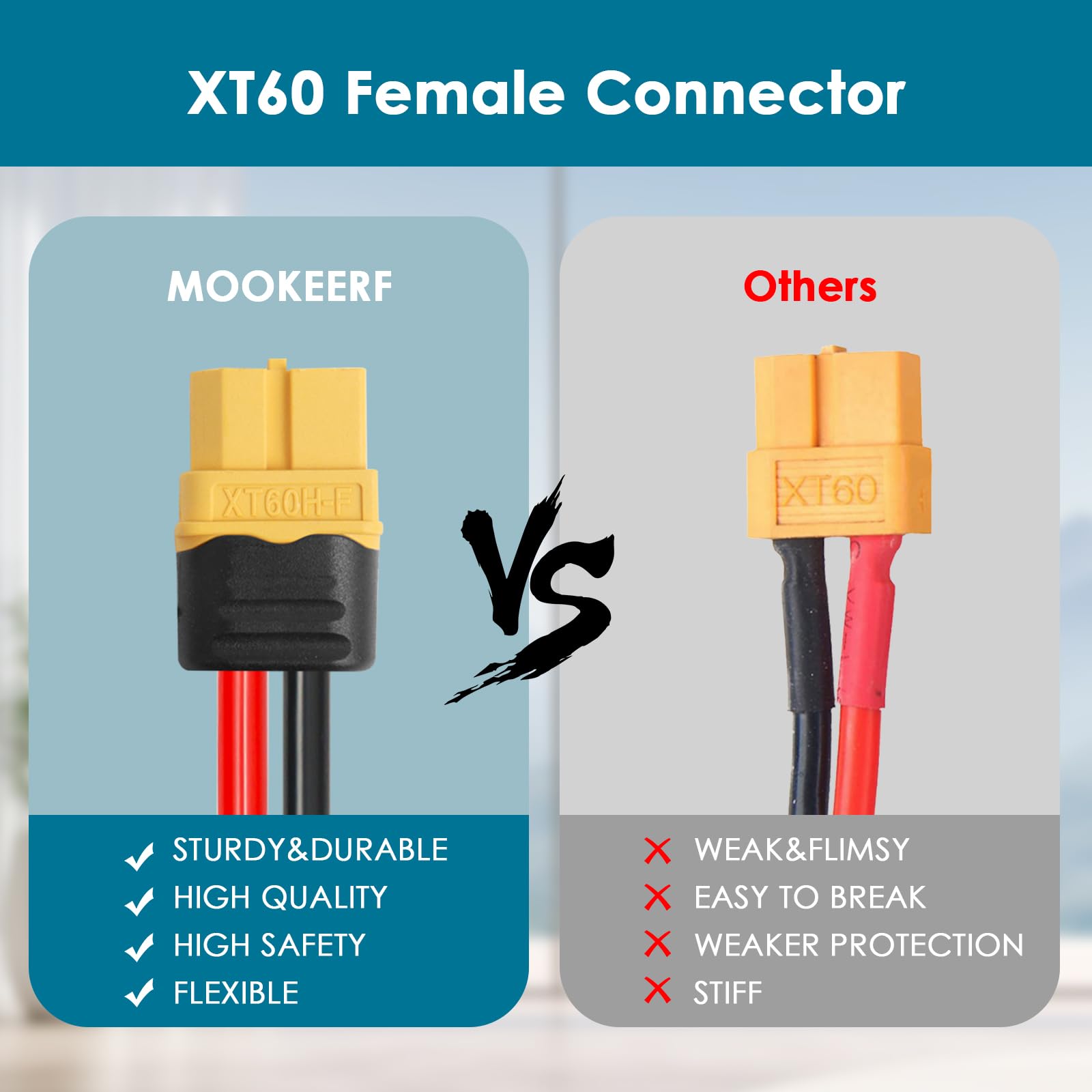MOOKEERF Cable de extensión de carga solar a XT60, 12 AWG, 50 pies, XT60, conector solar a XT60, cable adaptador para panel solar a estación de energía portátil, generador solar, paquete de baterías