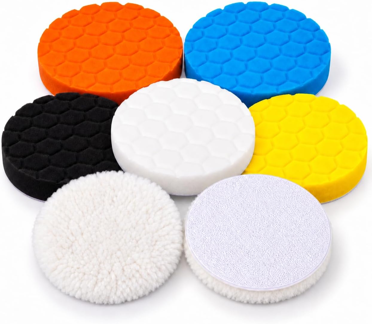 7 Inch Polishing Pads for Cars, 7-Pack Foam and Fiber