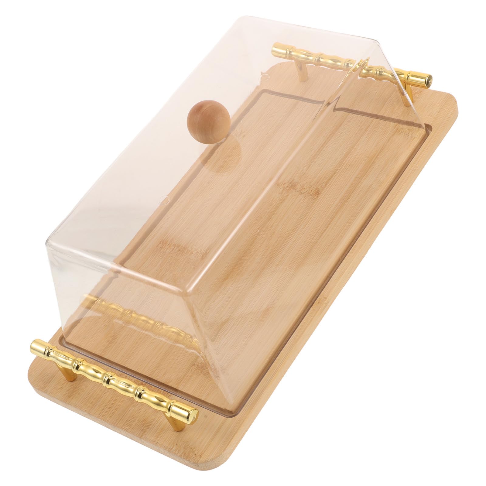 TOYANDONA Plat à Gâteau Rectangulaire avec Couvercle en Bambou et Acrylique