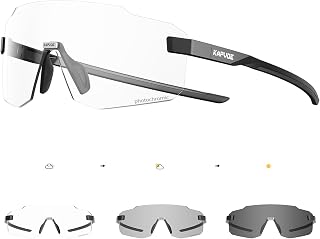 KAPVOE Photochromatische Selbsttönend Fahrradbrille für Herren Damen Klar Rennrad Brille MTB Sportbrille Radbrille UV400 Schutz Randlose Transprante Gläser für Outdoorsports