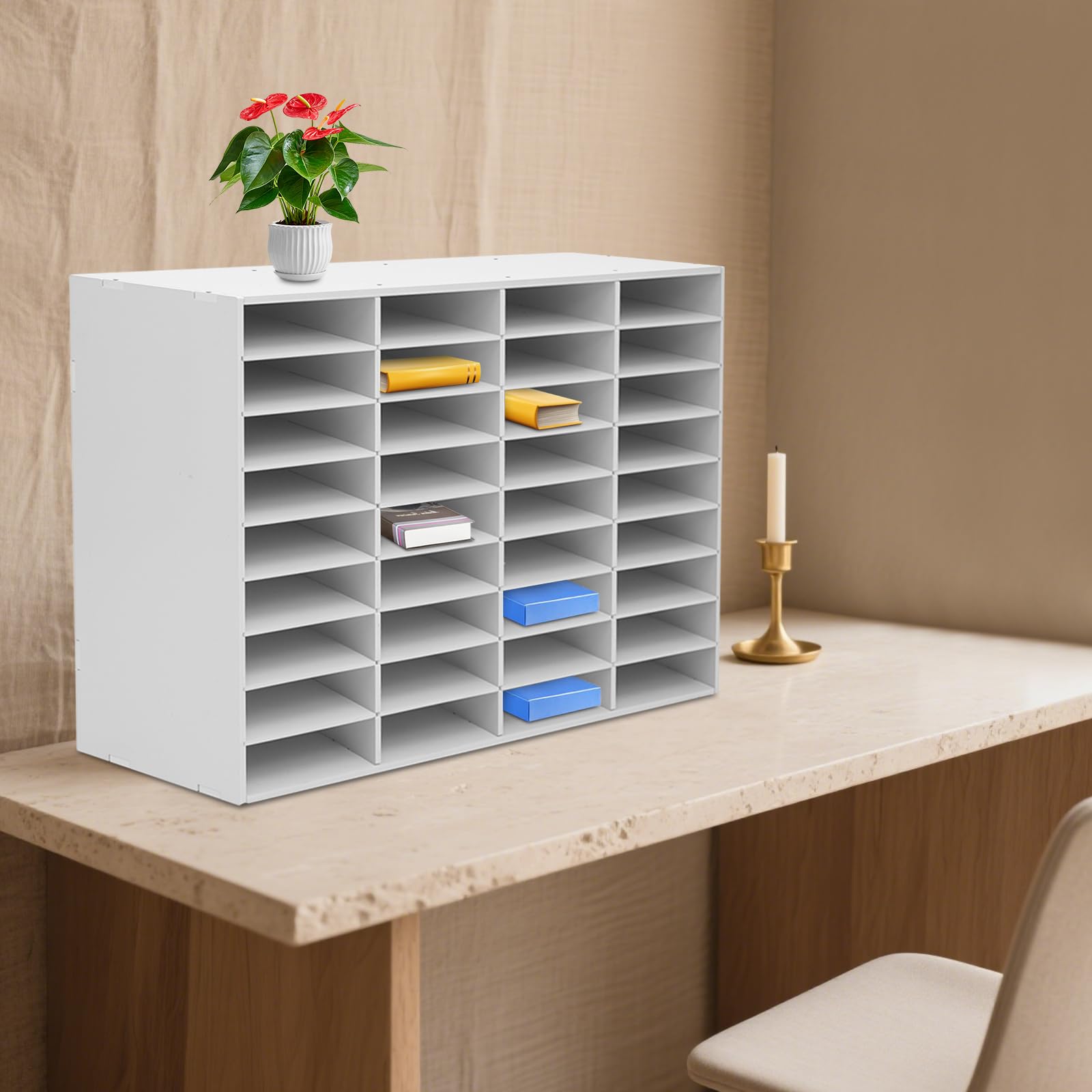 36 scomparti per documenti, grande organizer per letteratura in bianco, sistema di archiviazione regolabile per ufficio, ufficio e scuola, riviste e documenti, 118 x 32 x 16 cm