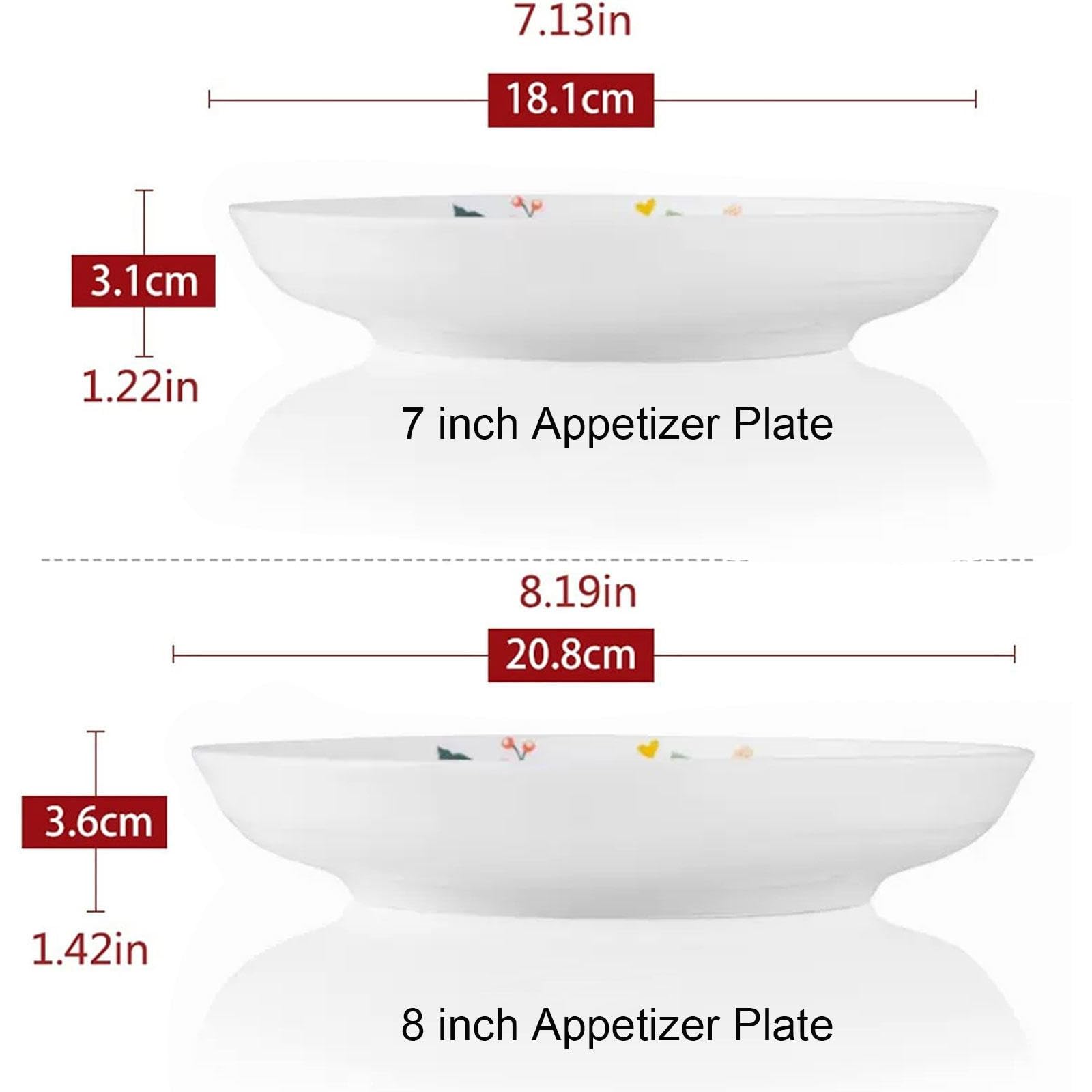 Juego de 6 Platos Llanos de Porcelana, Platos de Ensalada Grandes de Cerámica con Flores Pintadas, Platos Coloridos para Servir en Restaurantes, Cocinas y Fiestas Familiares,7in