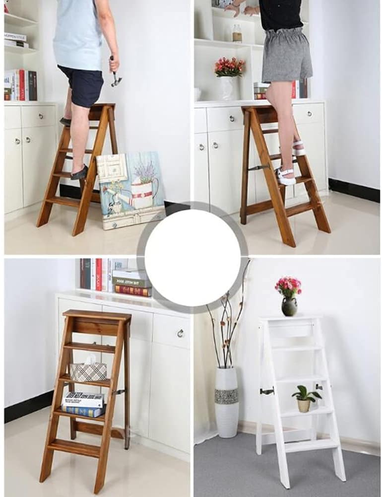 LUNEZY Step Stool for Toddlers Folding Ladder Multifunction 5 Step Ladder Unilateral Thicker Solid Wood, 3 Colors， 88cm high (Color : 2#)