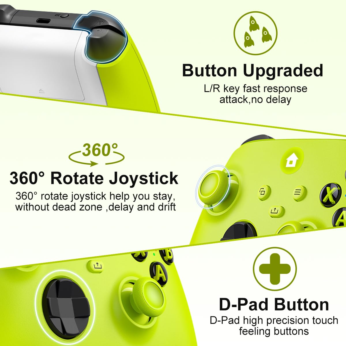 SWCTIM Xbox Controller Wireless für Xbox One, Xbox Series X/S, 2.4GHz Wireless Adapter, 3.5mm Kopfhörerbuchse, Gelb