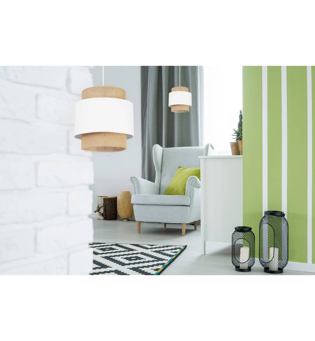 Light-Home Pendellamp BOHO SPIDER - Moderne Hanglampe voor Woonkamer, Slaapkamer Eetkamer en Keuken - E27 - Metalen Hanglamp met Stoffen kap - Sider 1 Lichtbronnen - Witte basis en Jute