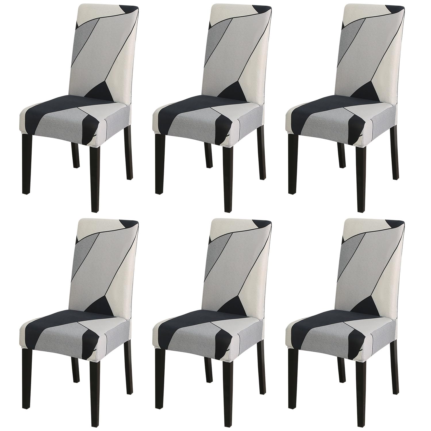 JQinHome Pattern Chair Covers for Dining Room Set of 6, High Stretch Removable Washable Parsons Chair Slipcover for Home Party Hotel Wedding Ceremony (White Grey,6PCS)