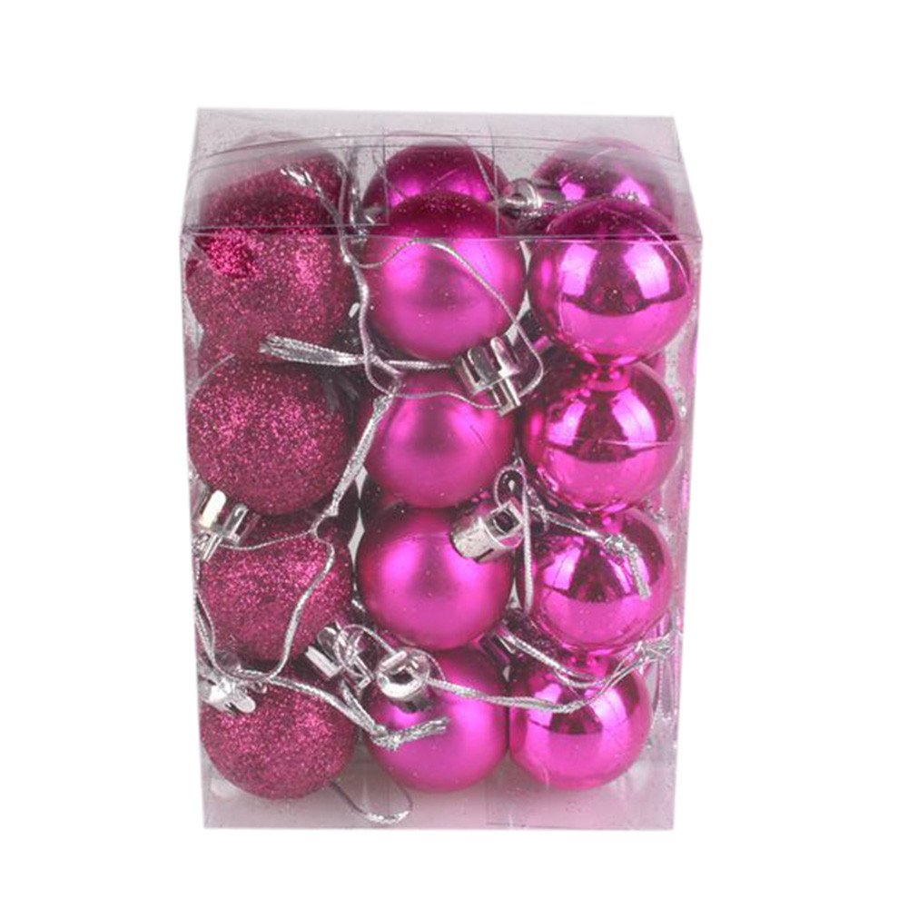 Amhomely Blue,Silver Christmas Decorations Clearance - 30Mm Xmas Tree Ball Bauble Hanging Ornaments For Home Party Decor - Merry Christmas Gifts (Hot Pink, 24Pcs)