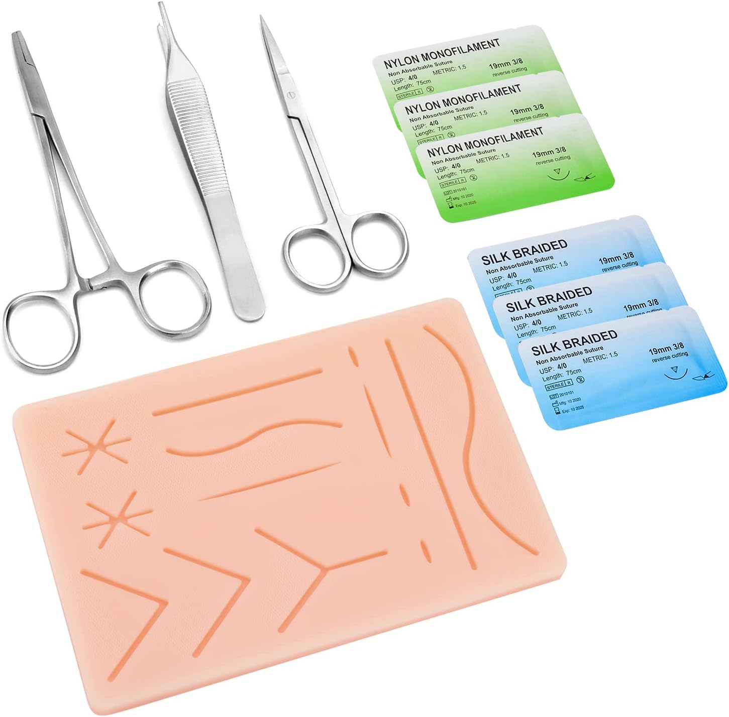 Ultrassist Suture Practice Kit for Medical and Vet Students, Starter Suture Kit Including Durable Silicone Pad, Suturing Tools, for Suture Curriculum Practice (Education Use Only)