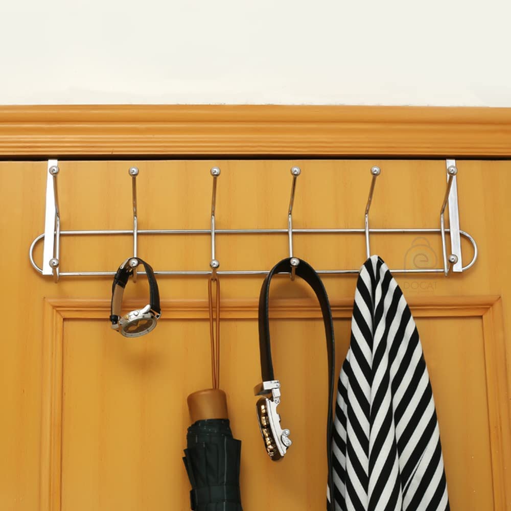 ANG MART Door Hanger for Cloth Hanging Over The Door Hook with 12 Portable Hooks Heavy Duty Cloth Hanger Rack for Hanging Clothes (12 Hooks Hanger) - Stainless Steel, Silver