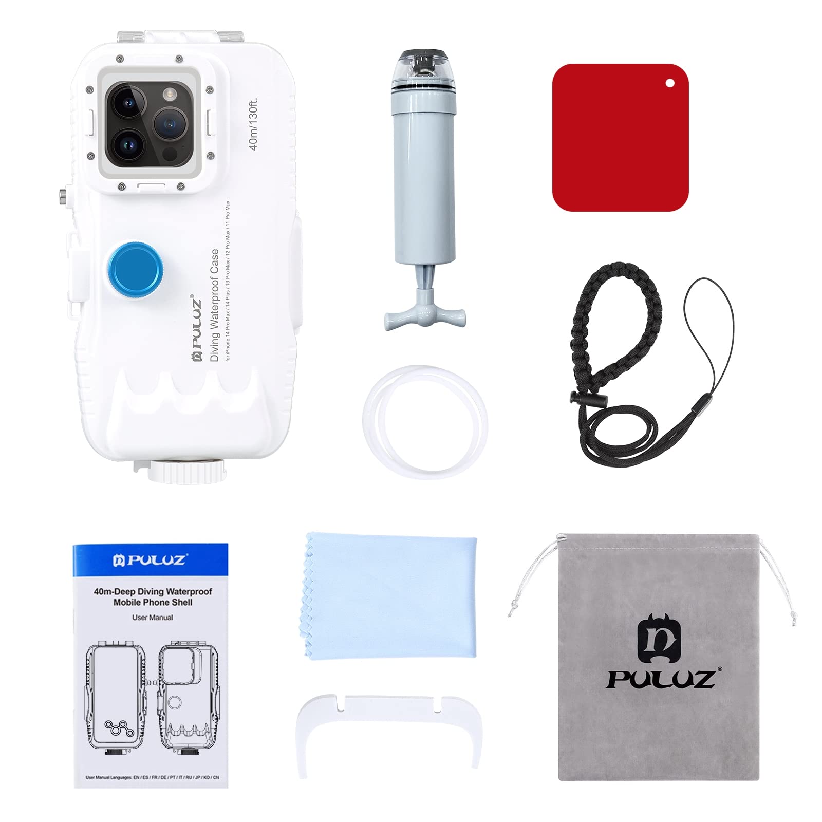 PULUZ Custodia per iPhone 15 Pro Max/ 15 Plus/ 14 Plus/ 14 Pro Max / 13 Pro Max / 12 Pro Max / 11 Pro Max, subacquea impermeabile nuoto snorkeling surf per foto e video(non per iso26)