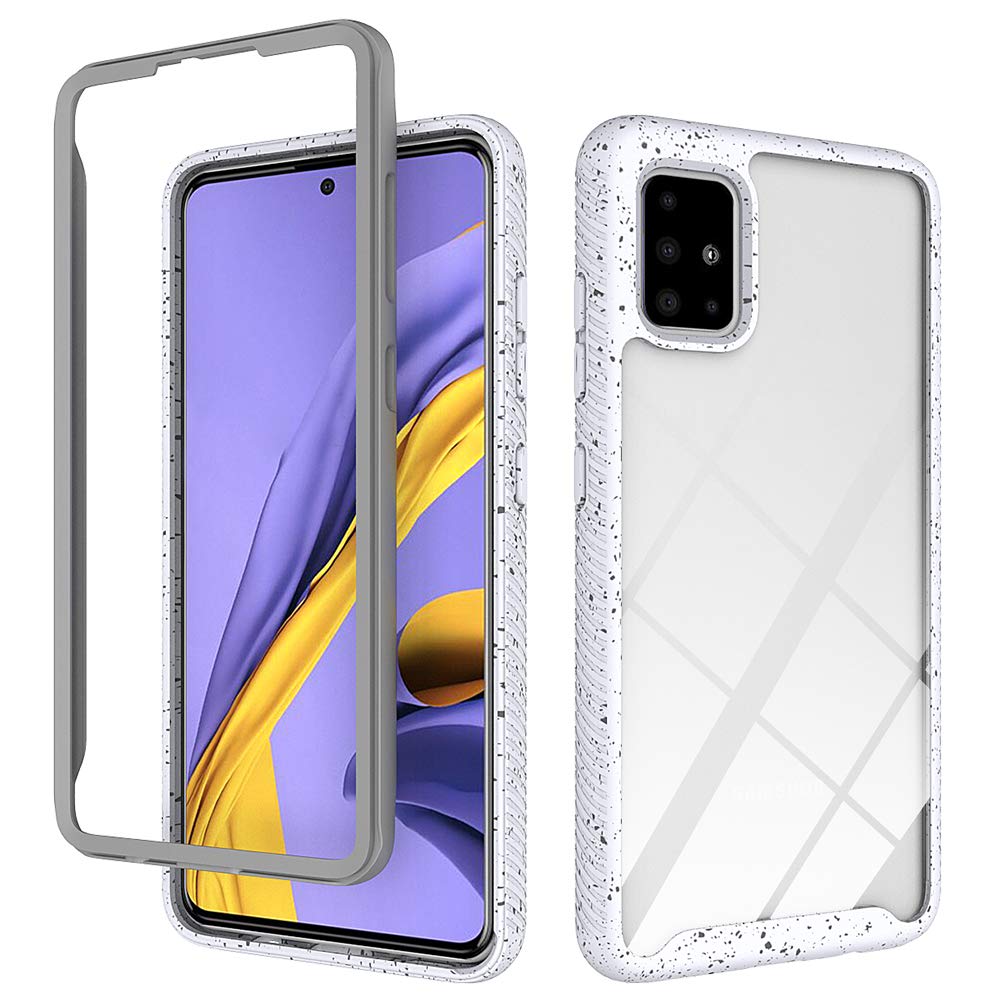 XunEda Full Defense Transparent Hard Back Cover and Soft Silicone TPU Frame Case Cover with Tempered Glass Screen Protector for Samsung Galaxy A51 Case Cover (Snow White)