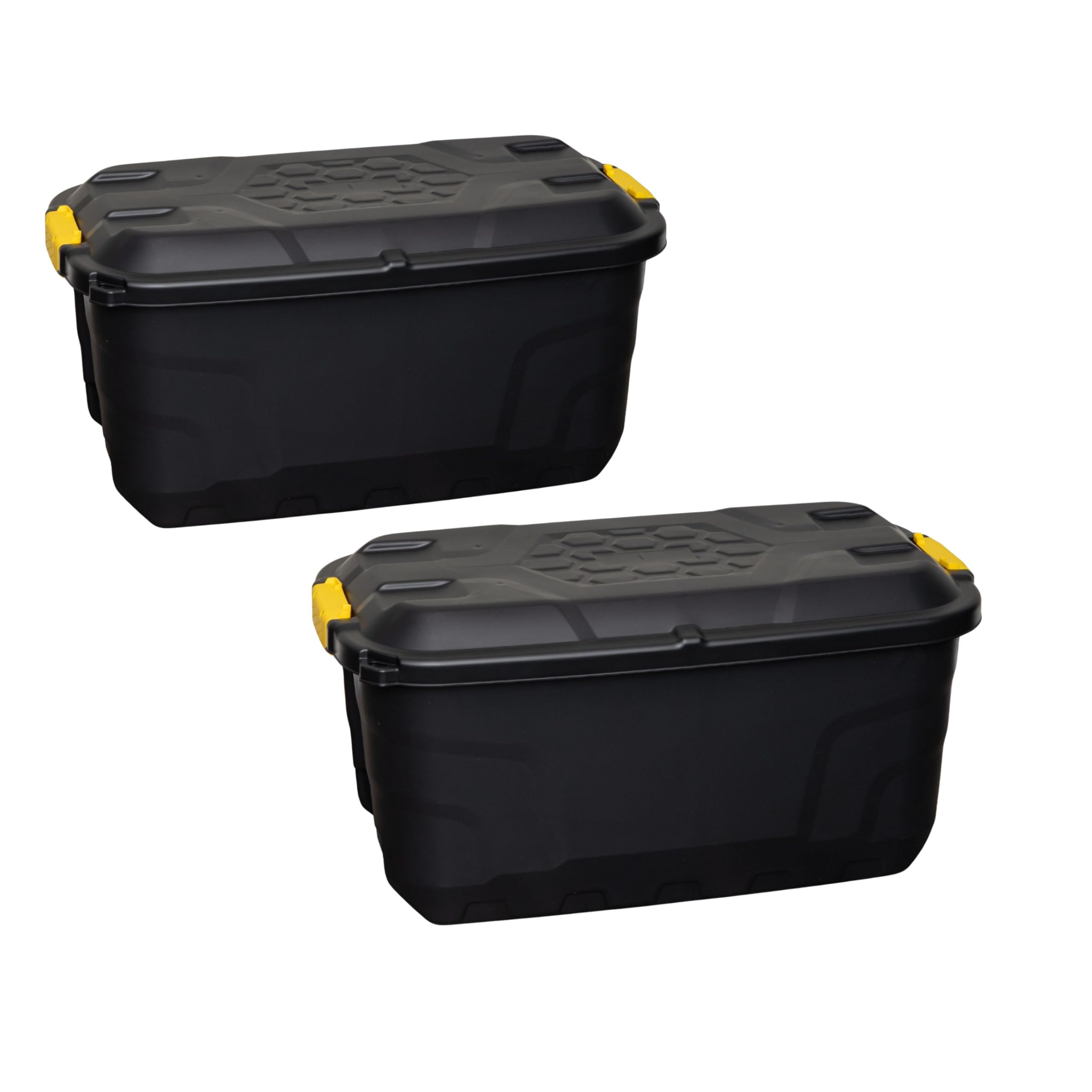 Samuel Alexander 2 X 75L Heavy Duty Trunks On Wheels SturdyLockableStackable And Nestable Design Storage Chest With Clips In Black from B&Q