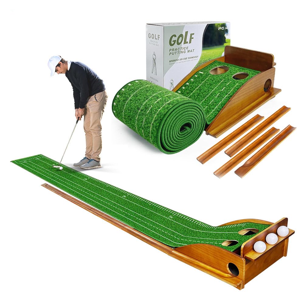 Alfombra de Golf para Putting con Retorno Automático de Bola, Entrenador de Madera Premium
