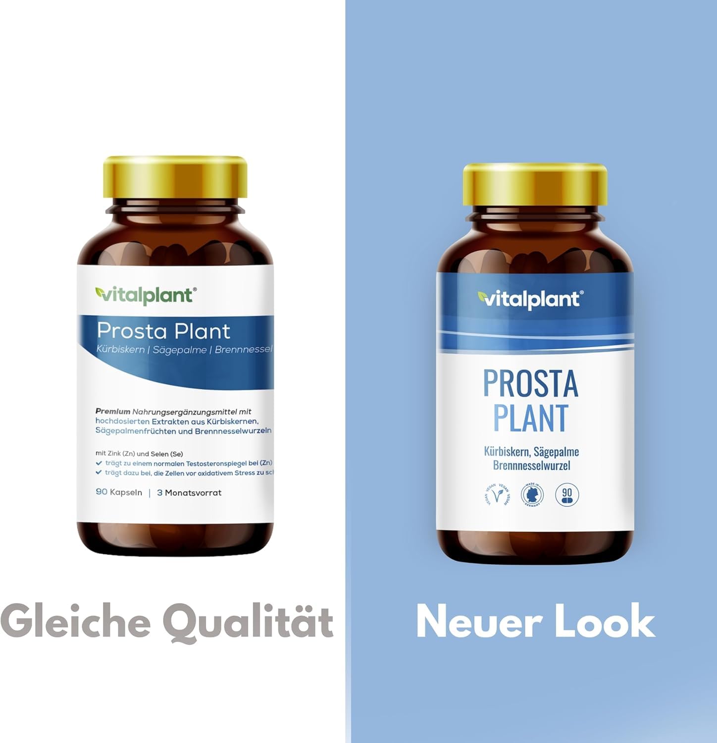 Vitalplant® Prosta Plant Kapseln im Braunglas | einzigartige Zusammensetzung aus Kürbiskernextrakt, Sägepalmenextrakt, Brennnesselwurzel
