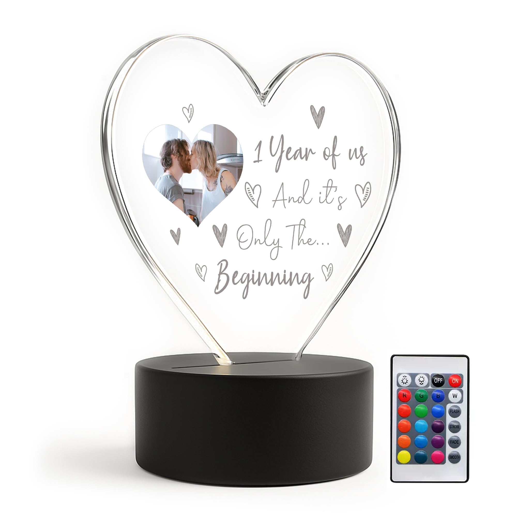 Red Ocean 1st Anniversary For Boyfriend Girlfriend Husband Wife Personalised Photo LED Sign 1st Anniversary For Couple Romantic Him Her Keepsake
