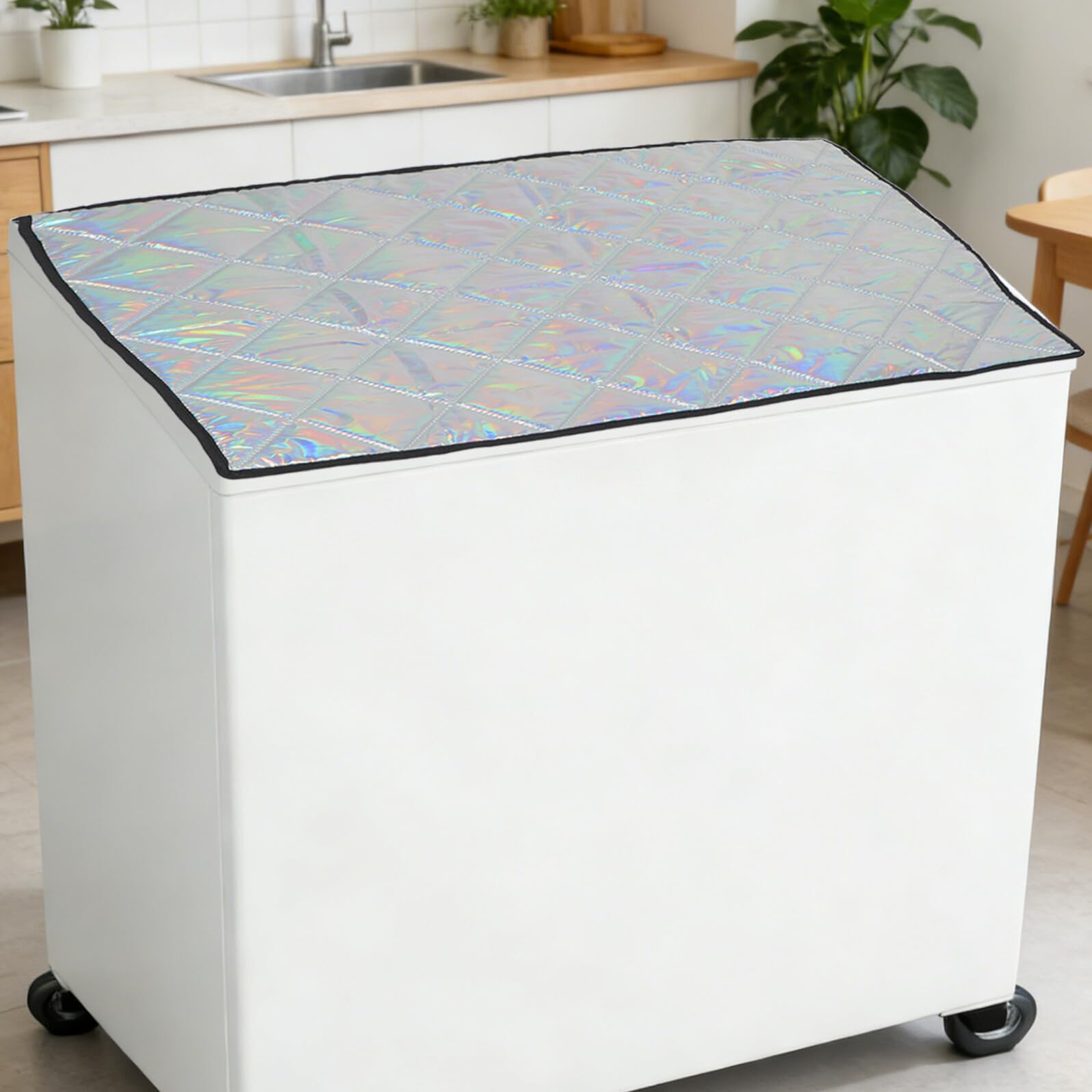 Healeved Gefrierschrankabdeckung 99 X 70cm Doppelseitige Isolierende Kühlgeräteschutzdecke für Außenkühlschränke und Tiefkühltruhen Wetterfeste Winterschutzhülle für Terrasse und Balkon