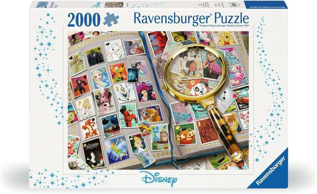 Ravensburger - Disney Stamp Album - 2000 Piece Jigsaw Puzzle - Featuring Mickey Mouse, Minnie, Cinderella, Elsa, and More - Frameable - Premium Quality - Puzzles for Adults