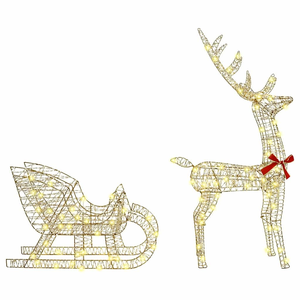 Rentier Schlitten Weihnachtsdeko warmweiß 70 x 26 x 129 cm PET mit LED-Lichtern wetterfest für Innen- und Außenbereich festliche Dekoration