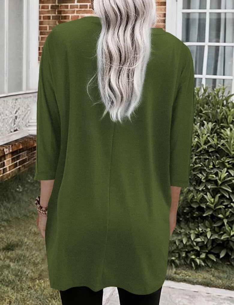 Poetsky Womens Tunic Tops for Leggings with Pockets Vneck 3/4 Length Sleeve Shirt Casual Long T-Shirts S-3XL - Image 2