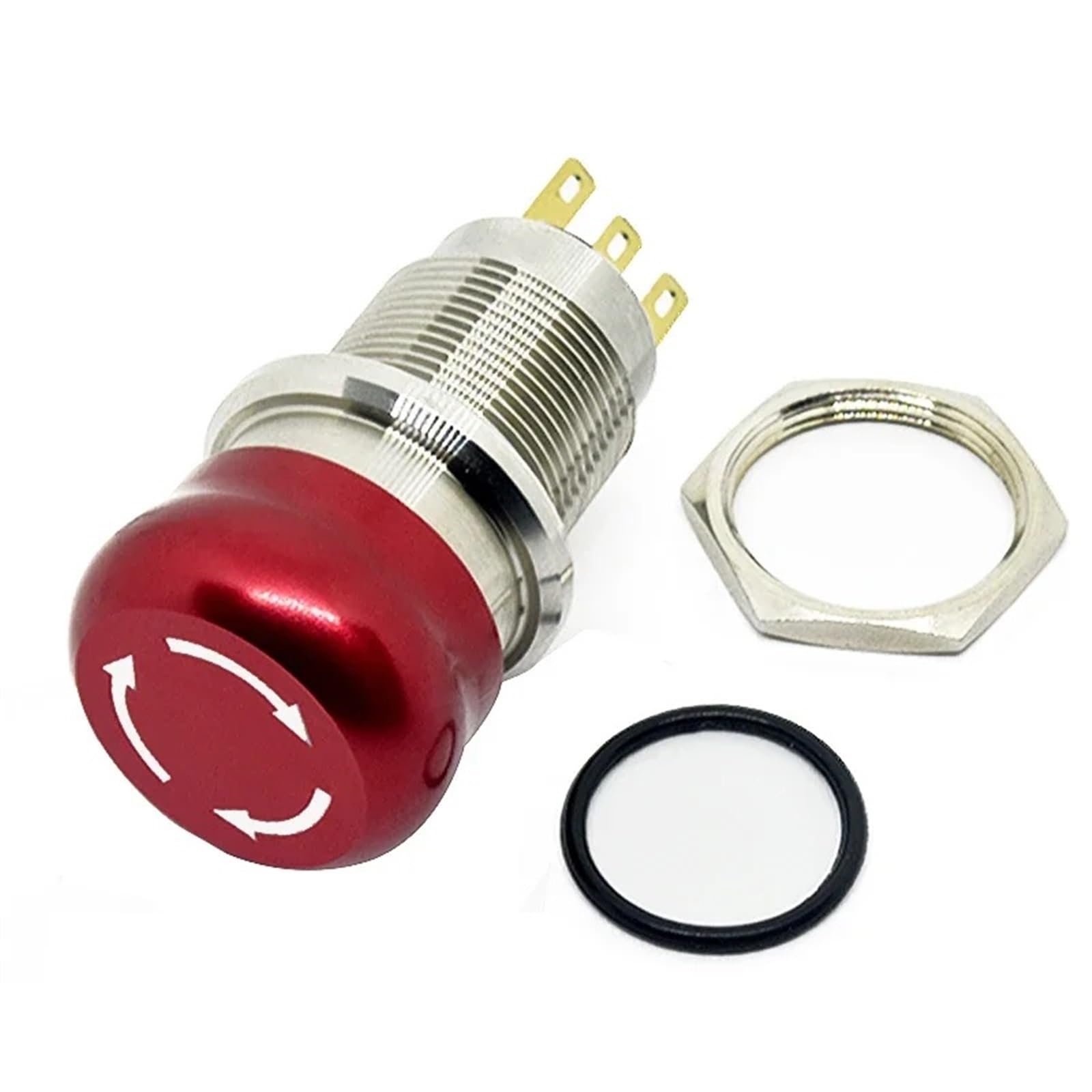 Interruptor de parada de emergencia de 16 mm, 19 mm y 22 mm, pulsador tipo hongo, 1NO, 1NC, 2NO, 2NC, con enclavamiento, encendido y apagado, 5 unidades(22mm round,1NO1NC)