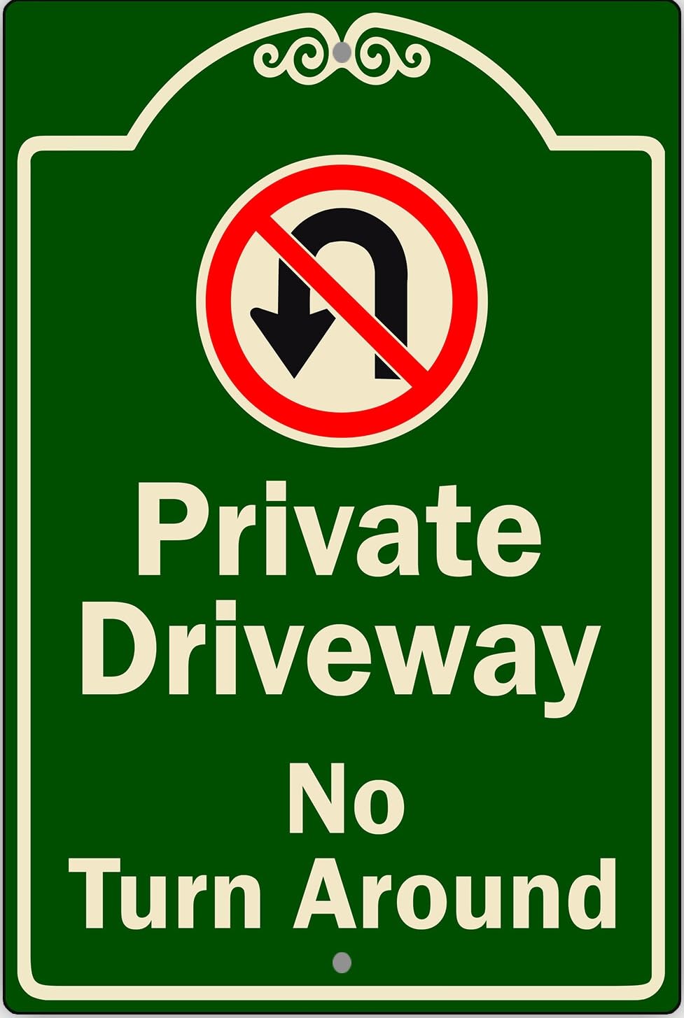 Private Driveway No Turn Around Symbol Unique Notice Novelty Metal Sign