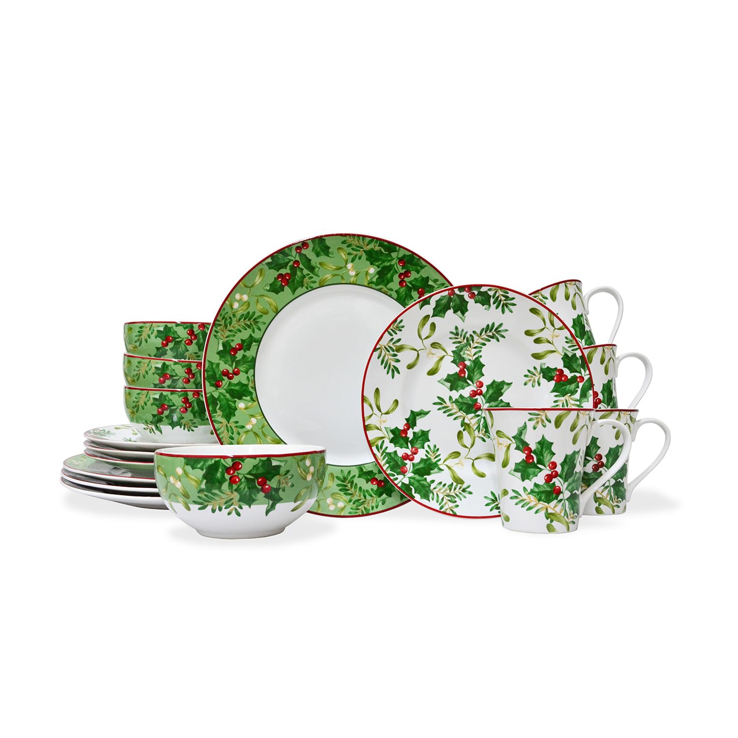 12 Piece Christmas Foliage Green Porcelain Dinnerware Set Service