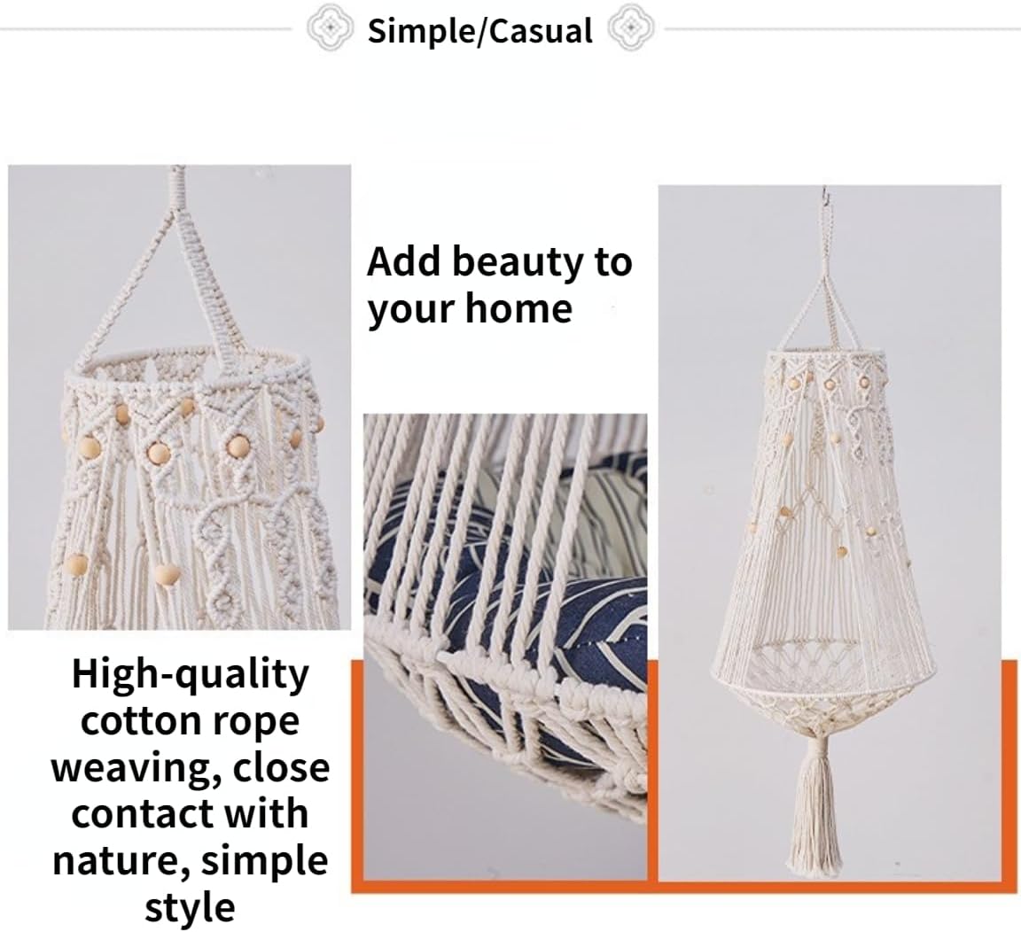 review Cat Hammock, Handwoven Hanging Boho Cat Bed with Hanging Kit for Indoor Outdoor Home Decor Hang Cat Swing Beds with Cushion
