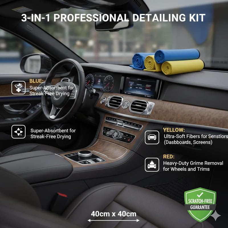 Image of MAKKAR Enterprises 500GSM Microfiber Cleaning Cloth | Ultra-Soft & Quick Absorbent Car Cleaning Cloth | 40 x 40 Cm | for Motorcycles, Car Interior & Exterior - Pack of 4