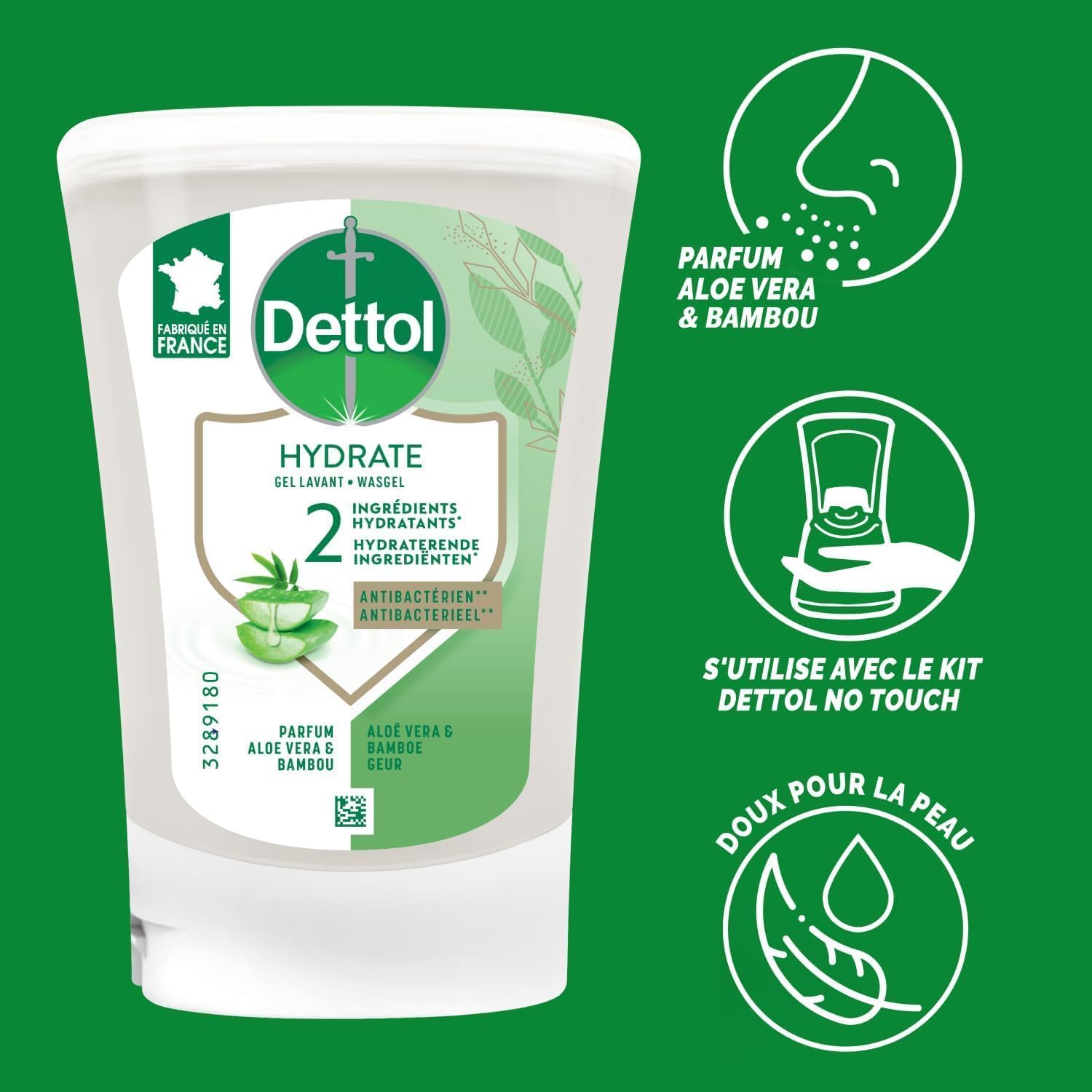 DETTOL Lot de 2 No Touch kit - Distributeur Automatique et Gel Lavant Mains Aloe Vera