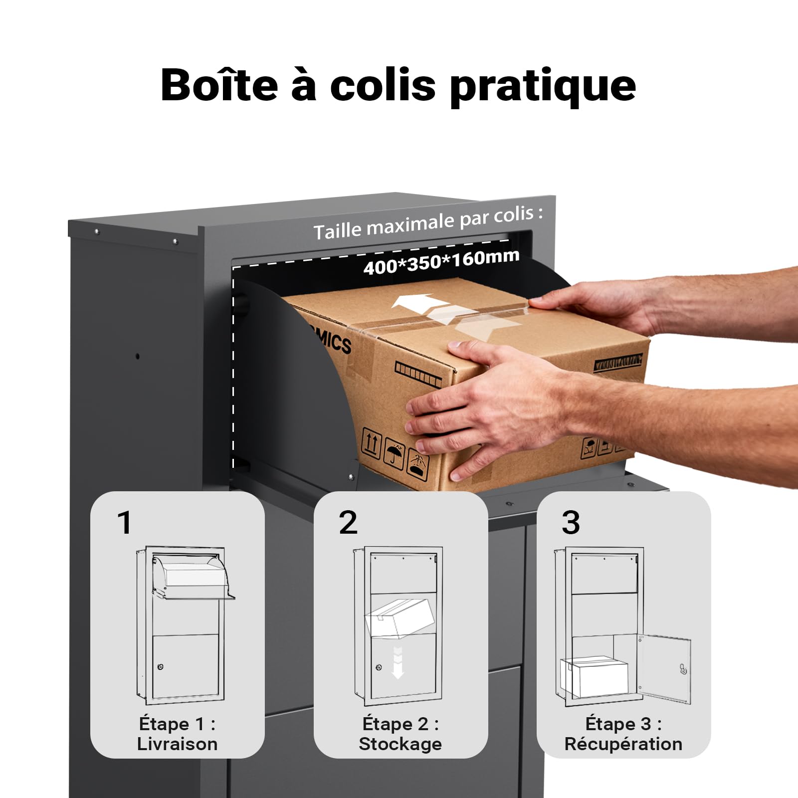XPOtool Boîte à colis verrouillable gris anthracite 470 x 220 x 870 mm, Boîte aux lettres murale, pour colis max. 350 x 300 x 110 mm, Usage domestique courrier