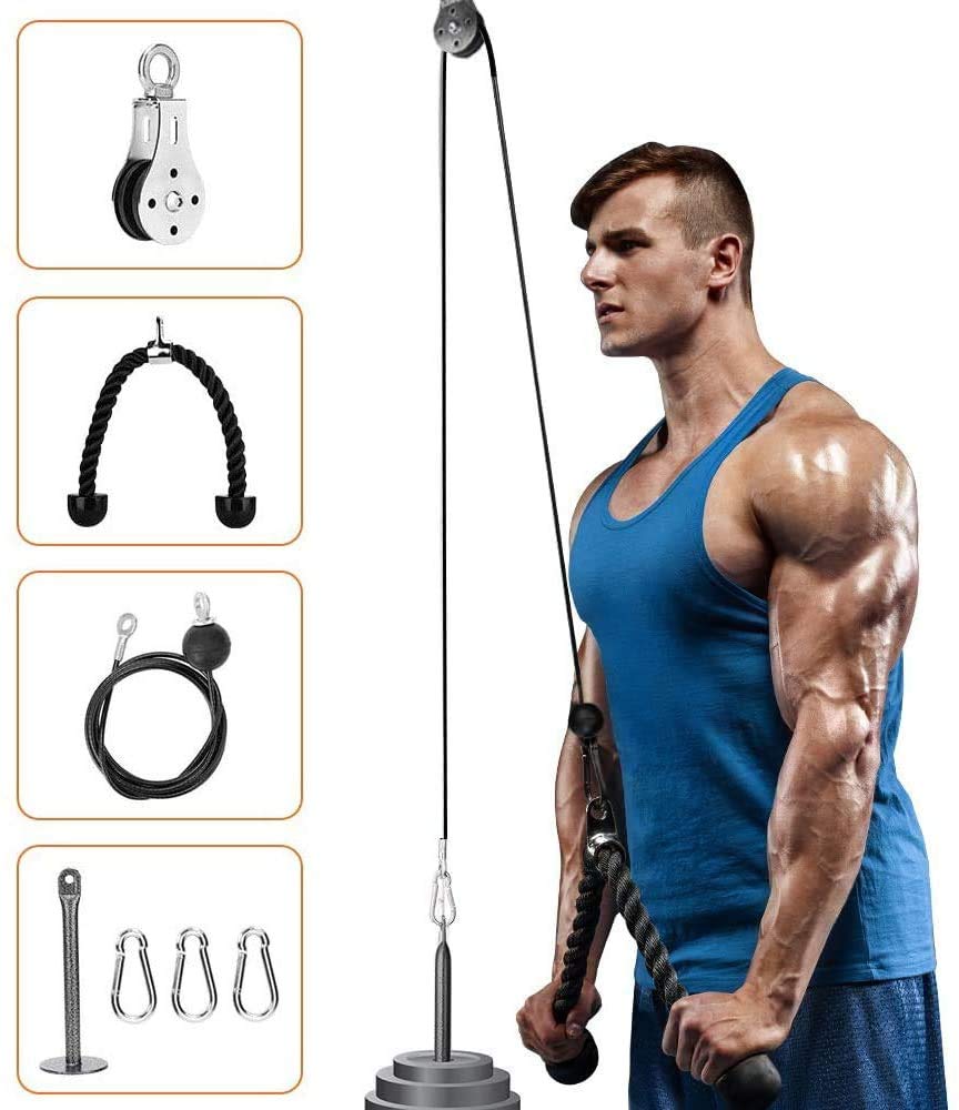 Elikliv Pulley System Gym, Fitness Pulley Cable Machine LAT Pulldown Attachments, Tricep Pulley System with Loading Pin for Triceps Pull Down, Biceps Curl, Back, Shoulder, Home Gym Workout Equipment