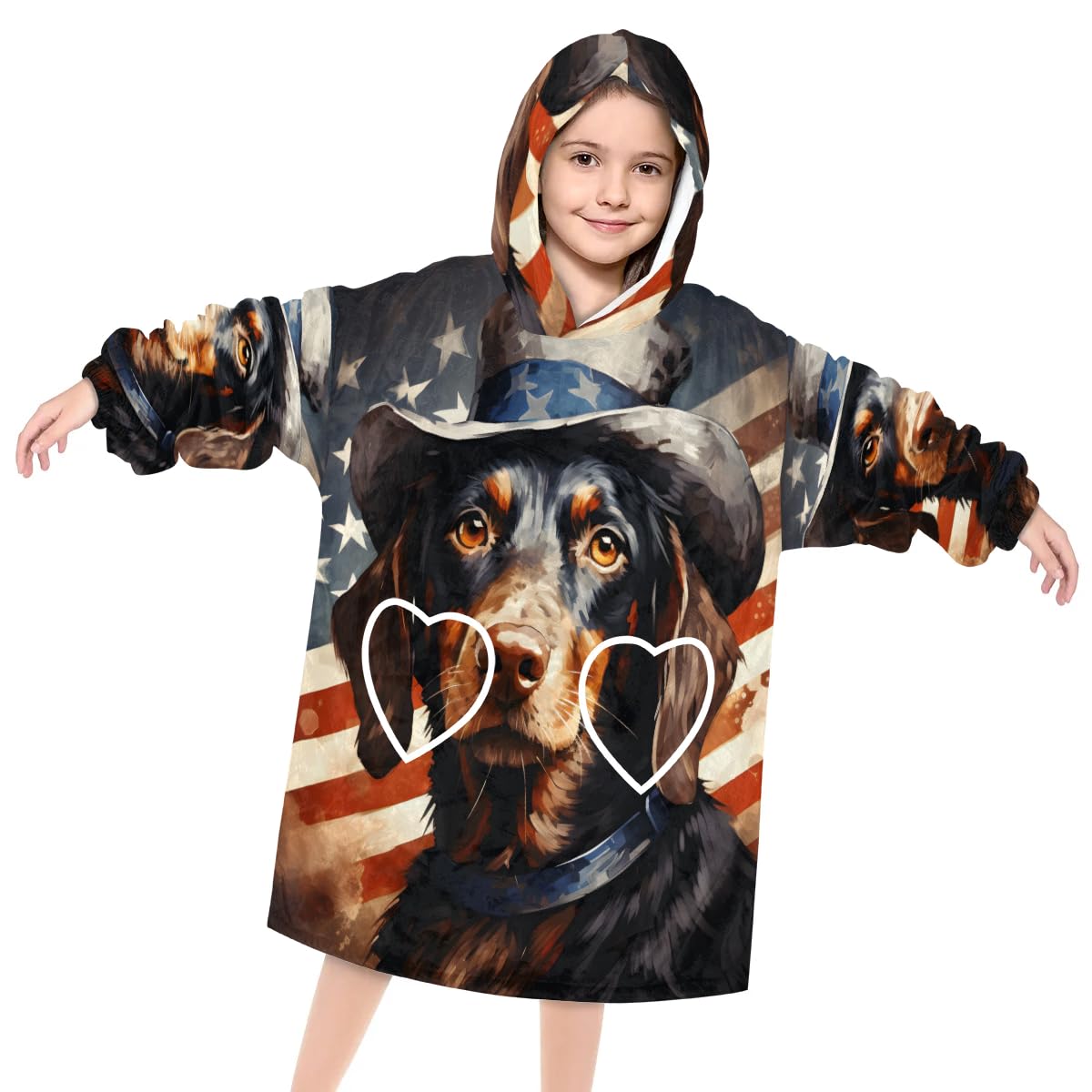 Pardick Wearable Blanket Hoodie for Kids, Furry Dog Fleece Sweatshirt Blanket Oversized Blanket Sweatshirt with Pocket Flannel Warm Hooded Blanket 6-10 Year Old Girl Boy Gift, One Size