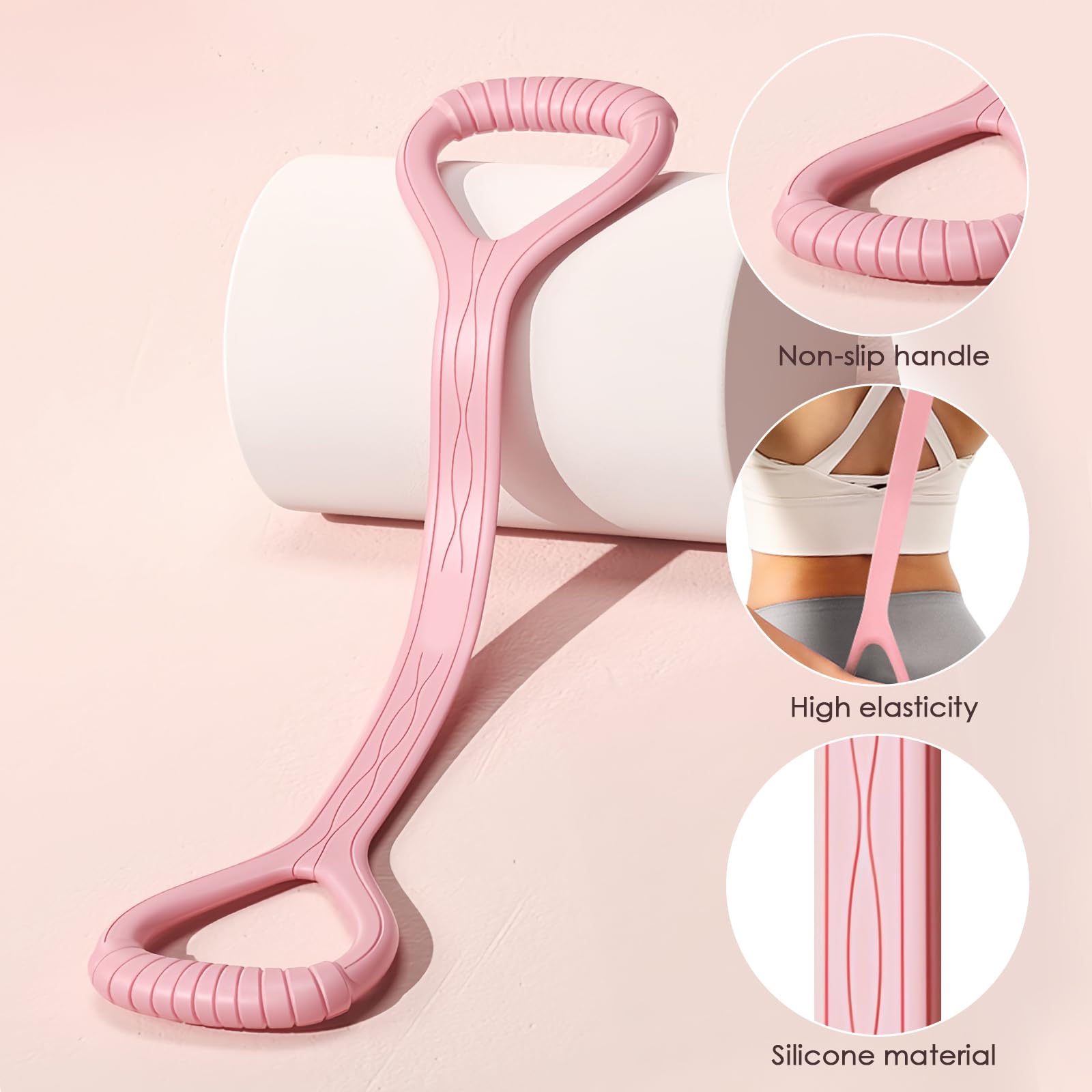 Adorila Figure 8 Resistance Band, for Men's and Women's Fitness, Portable Elastic Ropes for Yoga Pilates(10LB Pink) - Image 2