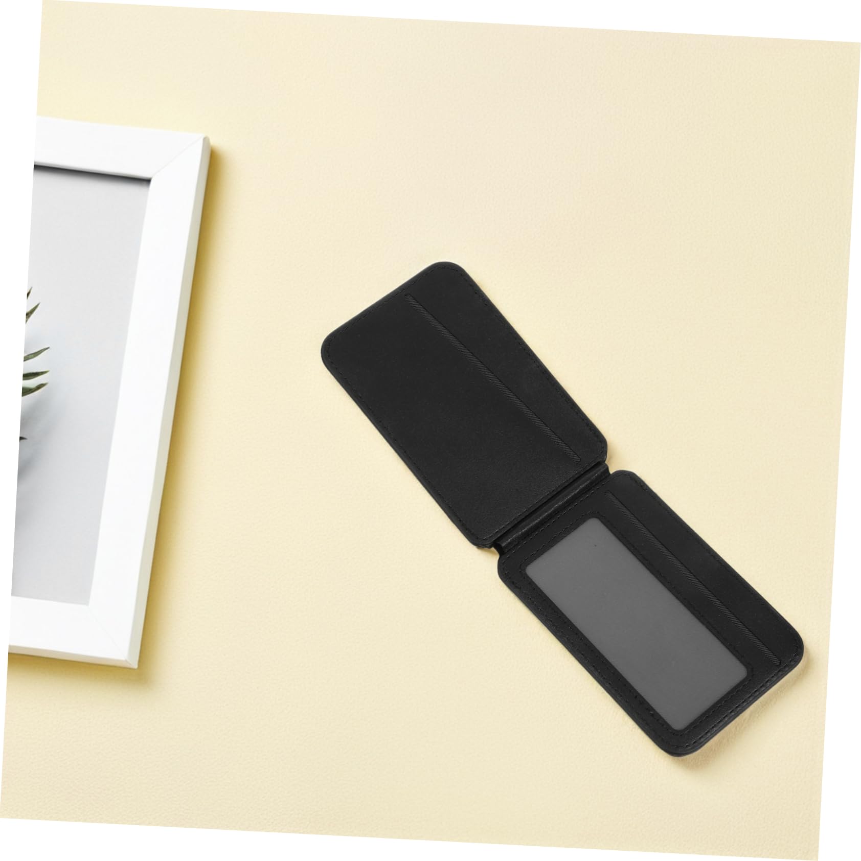 Homoyoyo Porta Carte Magnetico per Telefono in Pu Nero Supporto | Tasca per Carte di Accesso, Funzione Pieghevole da Scrivania, Design Multifunzione Compatto
