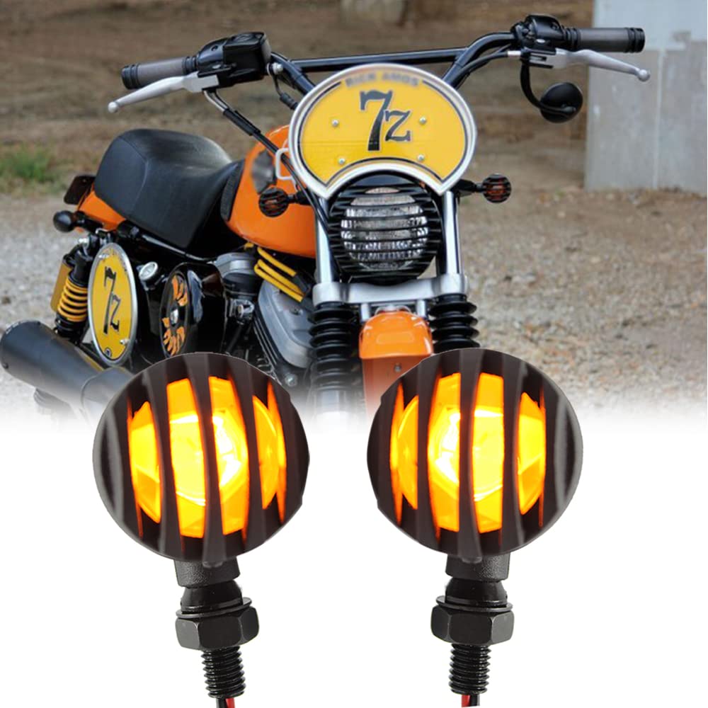 DREAMIZER Universal Motorcycle Turn Signals Light Bullet Black Driving Indicator Lights Brake Lamp for Motor Bikes and ATV - Amber Light