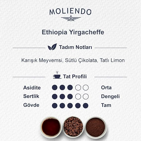 Moliendo Finest Coffee Ethiopia Yirgacheffe Yöresel Kahve (Çekirdek) 250 g