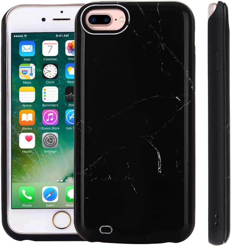 TECHVIBE iPhone 8 Plus, iPhone 7 Plus, iPhone 6 Plus Battery Case, Marble Series - 6000mAh Ultra Slim Extended Battery Backup Charging Case Charger Pack Power Bank - Black