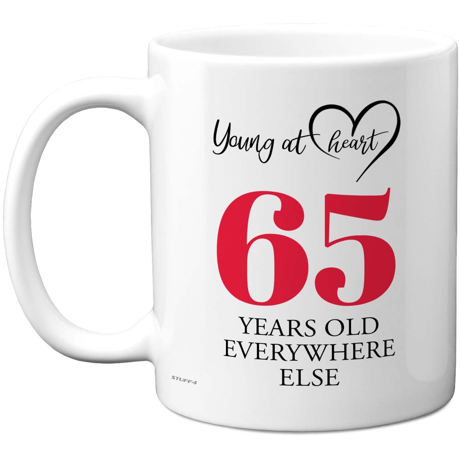65th Birthday Gifts for Women Men, Cheeky Novelty Mug Young at Heart, Gag Joke Gifts, Perfect Funny Mugs for Sixty-Five Sixty-Fifth Birthday Present, 11oz Ceramic Coffee Mugs