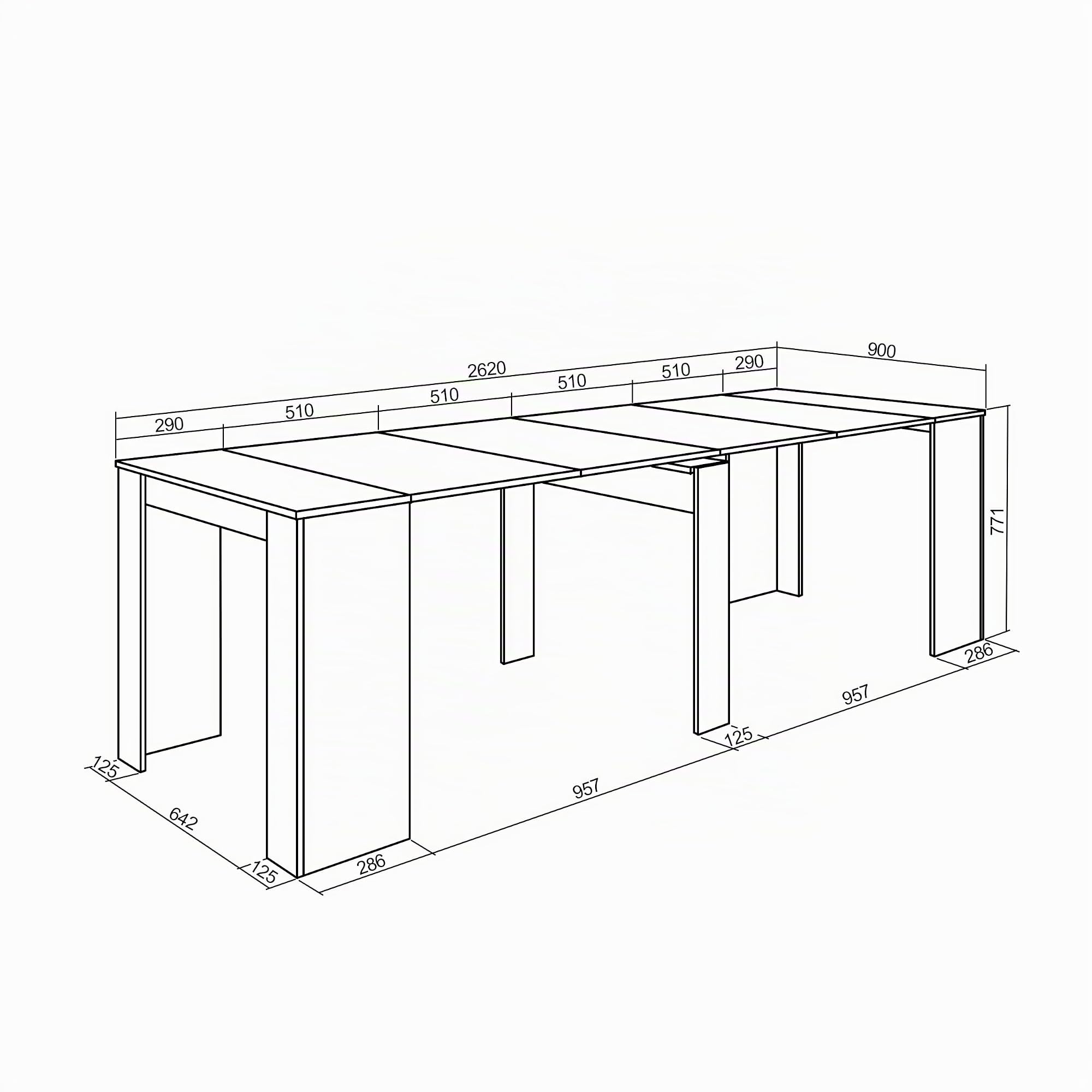 Skraut Home | Consolle allungabile | Tavolo consolle allungabile | 260 | Per 12 persone | Tavolo da pranzo | Stile moderno | Cemento